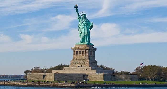 Statue of Liberty seen from the Circle Line ferry, Manhattan, New York
