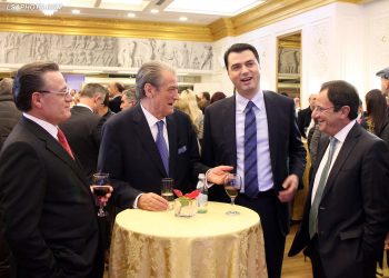 Kryetari i PD Lulzim Basha, deputetet i PD, Ridvan Bode, Genc Ruli dhe ish Kryeministri, Sali Berisha, gjate nje ceremonie festive te organizuar me rastin e 25 vjetorit te themelimit te gazetes Rilindja Demokratike, RD, organ i Partise Demokratike./r/n/r/nLeader of the Democratic Party Lulzim Basha, Former Prime Minister Sali Berisha, lawmakers Ridvan Bode and Genc Ruli, during a festive ceremony organized to mark the 25th anniversary of the founding of the Democratic Revival newspaper, RD, an organ of the Democratic Party.