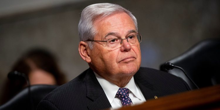 Senator Bob Menendez, a Democrat from New Jersey, during a Senate Banking, Housing, and Urban Affairs Committee hearing in Washington, DC, US, on Tuesday, May 16, 2023. The fight over who bears the blame for the recent US bank failures will turn ever more political today when lawmakers grill the lenders' former senior managers and top regulators. Photographer: Al Drago/Bloomberg via Getty Images