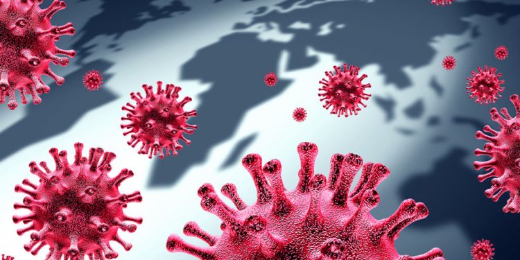 World health coronavirus outbreak and international public infectious disease and global deadly virus health risk and flu spread or coronaviruses influenza as a pandemic medical conceptin with 3D illustration elements.