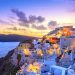 Santorini sunset at dawn village of Oia Greece